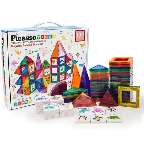 New Picasso Tiles 102 Piece Magnetic Building Tile Sed-3D Magnetic Puzzle-Sealed - Picture 8 of 9